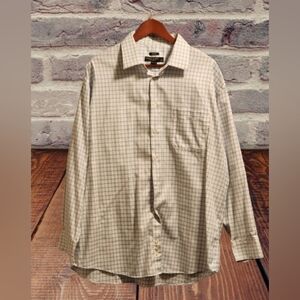 Pronto Uomo Size 18 White and Blue Long Sleeve Dress Shirt